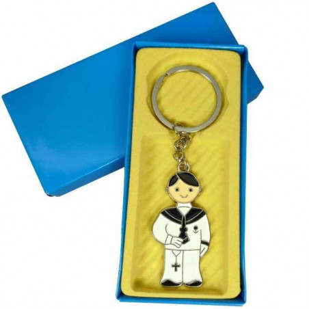 Pack de 40 porte clés communion garçon dans un étui bleu