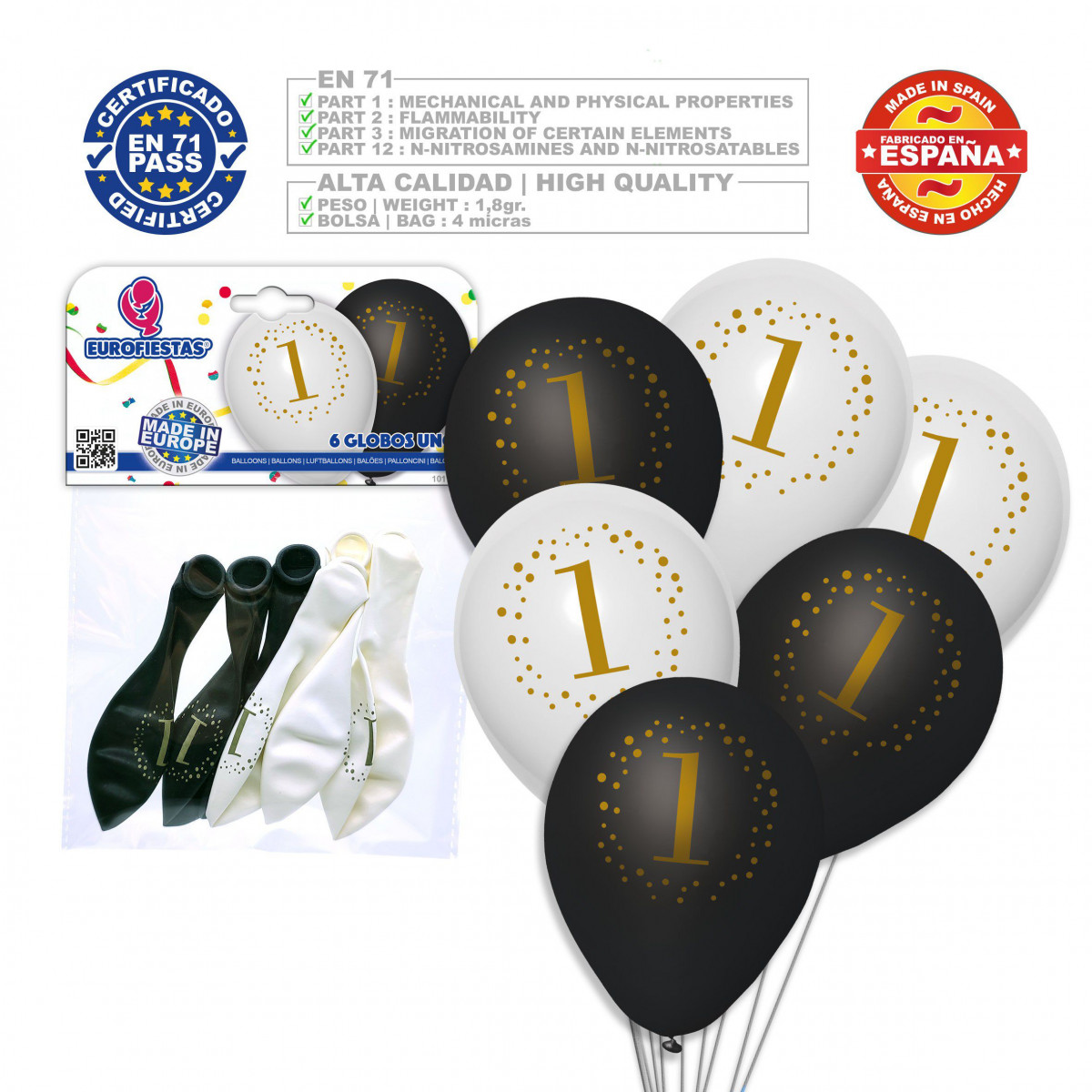 1 ballons imprimés noir blanc