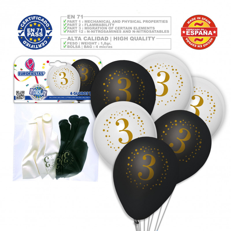 Ballons imprimés 3 noir blanc
