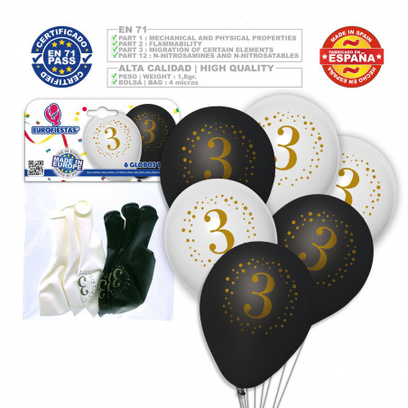 Ballons imprimés 3 noir blanc