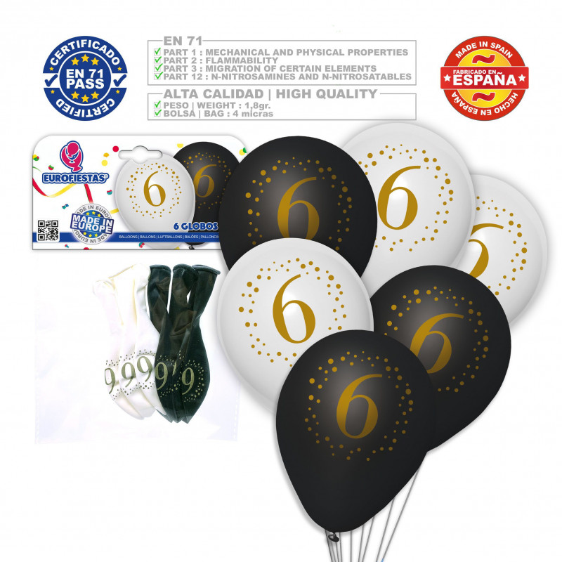 Ballons imprimés 6 noir blanc