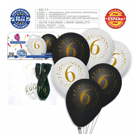 Ballons imprimés 6 noir blanc
