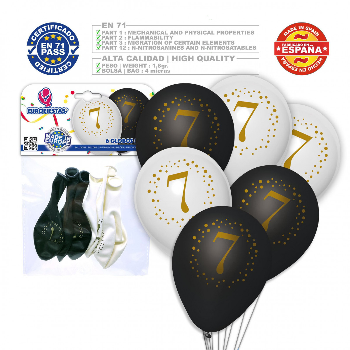 Ballons imprimés 7 blanc noir