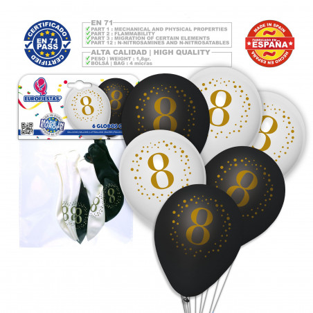 Ballons imprimés 8 noir blanc