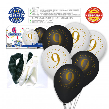 Ballons imprimés 9 noir blanc