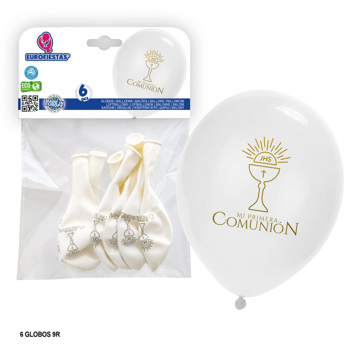 Ballons imprimés blancs communion calice JHS