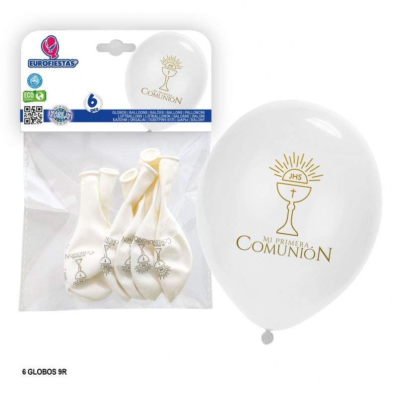 Ballons imprimés blancs communion calice JHS