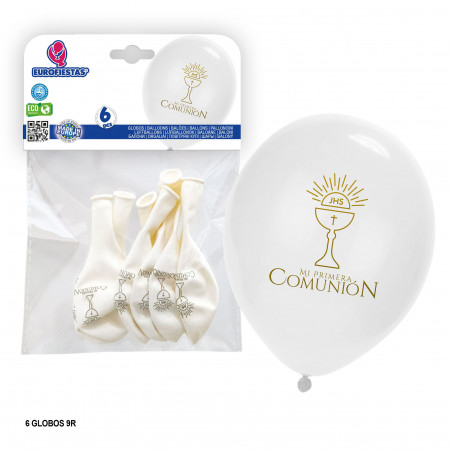 Ballons imprimés blancs communion calice JHS