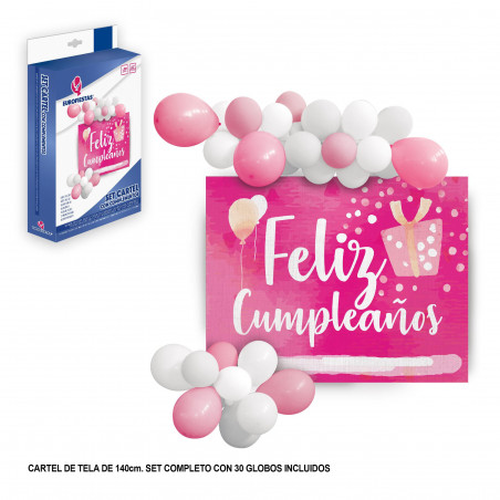 Affiche en tissu avec des ballons fuchsia.