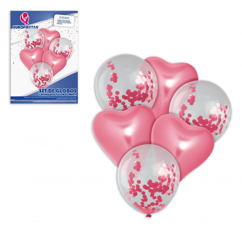Ensemble de ballons chrome cœur rose.