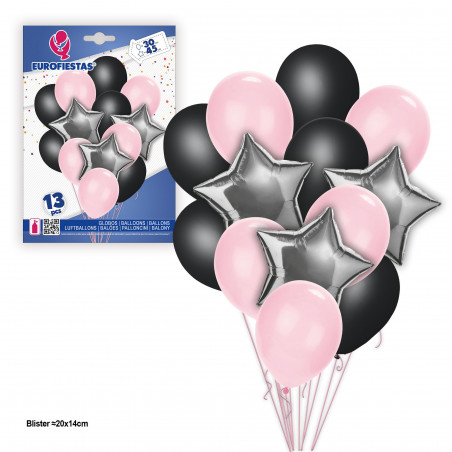 Lot de 13 ballons en aluminium avec étoiles roses et argentées