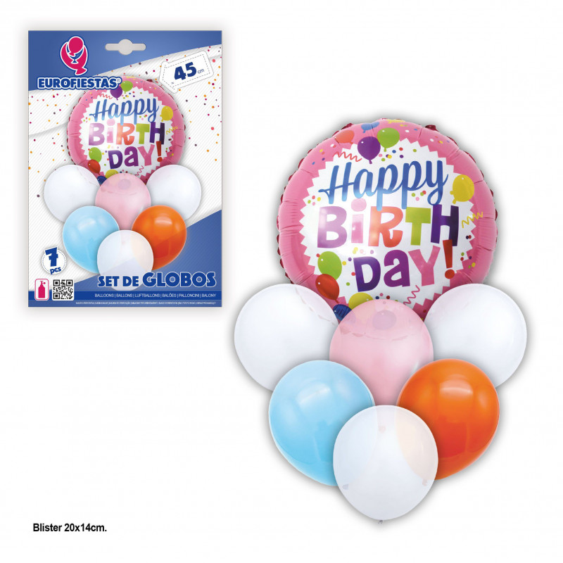 Ensemble de ballons joyeux anniversaire rose orange.