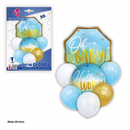 Ensemble de ballons bleus Oh Baby Hello World