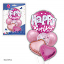 Ensemble de ballons joyeux anniversaire cœurs fuchsia.