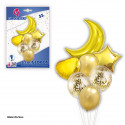 Ensemble de ballons lune et étoiles dorées.