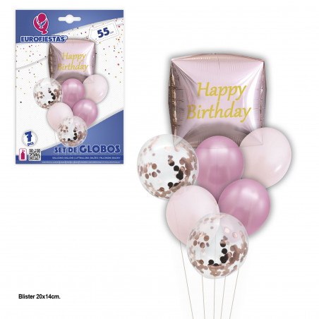 Ensemble de ballons joyeux anniversaire cube or rose