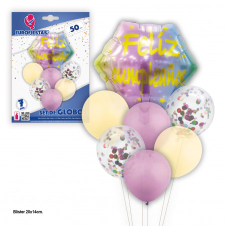 Ballons de joyeux anniversaire mis hexagone rose et jaune