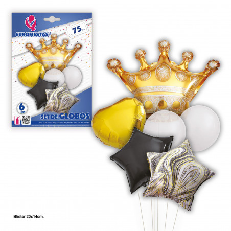 Ensemble de ballons couronne et étoiles.