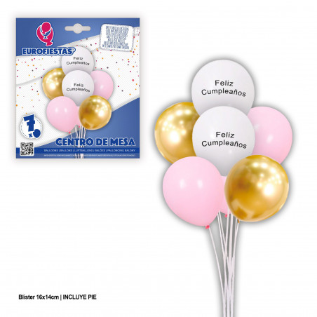 Ensemble de ballons joyeux anniversaire blanc rose or