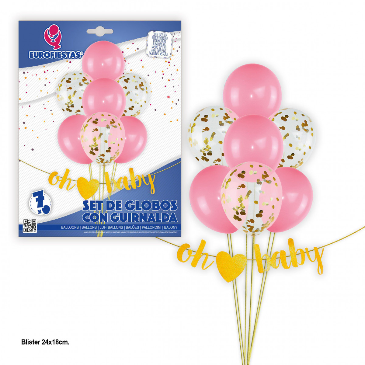 Ensemble de ballons et guirlande oh bébé rose.