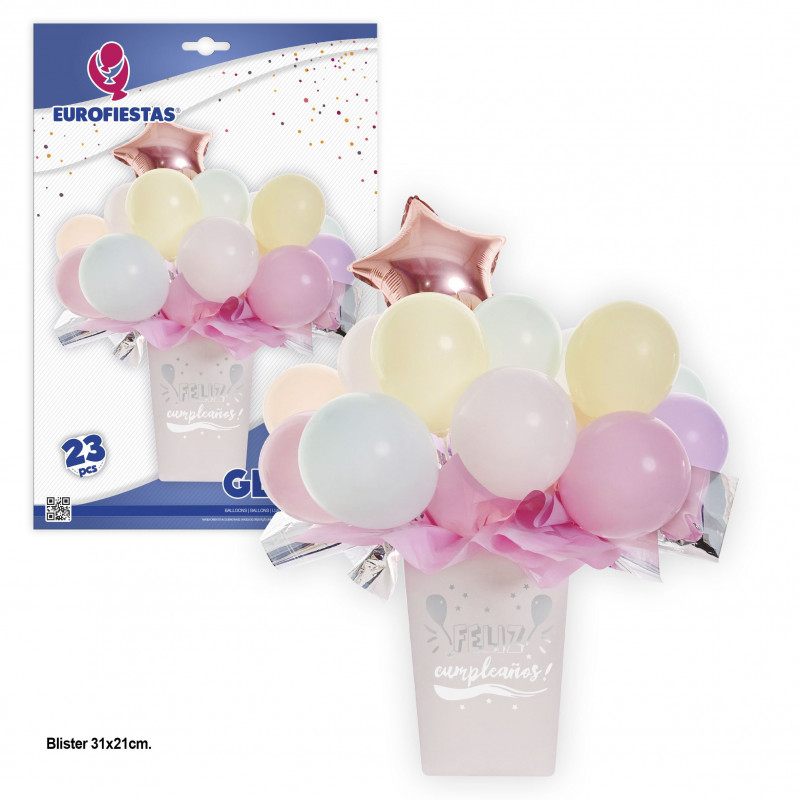 Ensemble de ballons avec vase pastel.