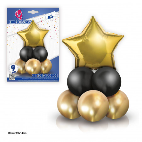 Lot de 8 ballons chromés avec étoile en feuille d'or