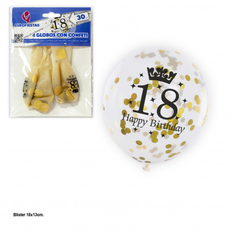 Ballon transparent confettis dorés 4 18ème anniversaire