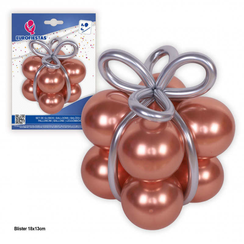 Ballons en forme d'or rose avec nœud argenté
