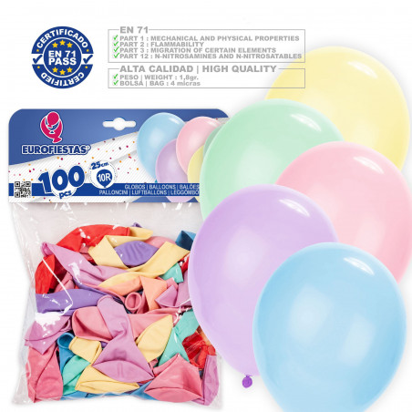 100 ballons 10r couleurs pastel assorties