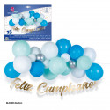 Ensemble nuage de 33 ballons bleus et blancs avec guirlande dorée joyeux anniversaire