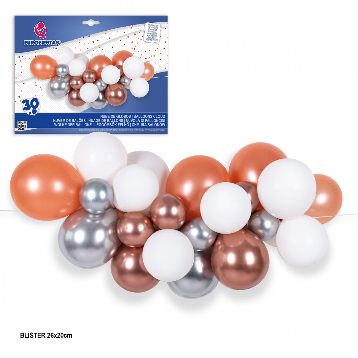 Lot nuage de 30 ballons rose gold blanc et argent