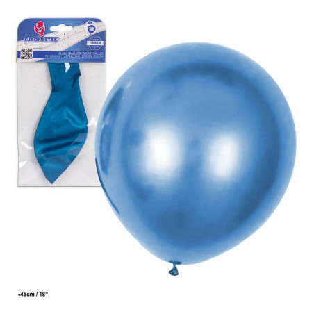 Ballon latex métallisé 18 45cm bleu