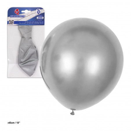 Ballon latex métallisé 18 45cm argent