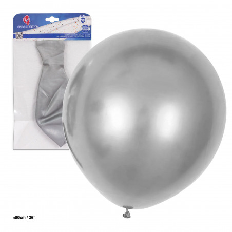 Ballon latex métallisé 36 90cm argent
