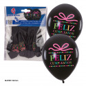 Globos 6 imprimés noirs joyeux anniversaire