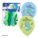 Ballons 6 imprimés couleurs joyeux anniversaire dinosaure
