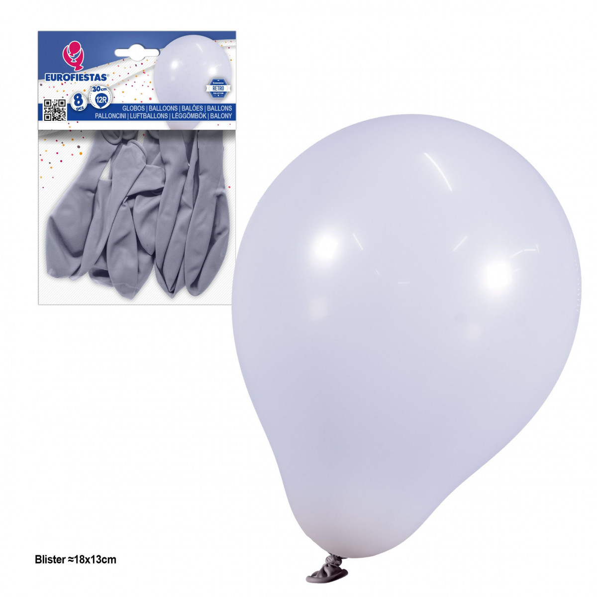 Ballons 12r 2 8g 8pcs brume bleue rétro