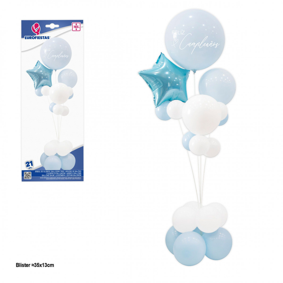 Arbre ballon joyeux anniversaire avec étoile bleu clair