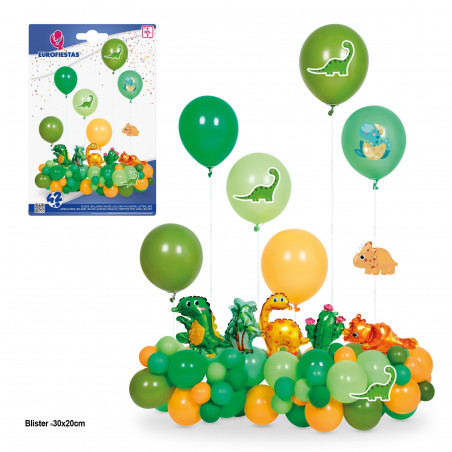 Lot de 42 ballons dinosaures, 6 supports, max 125cm