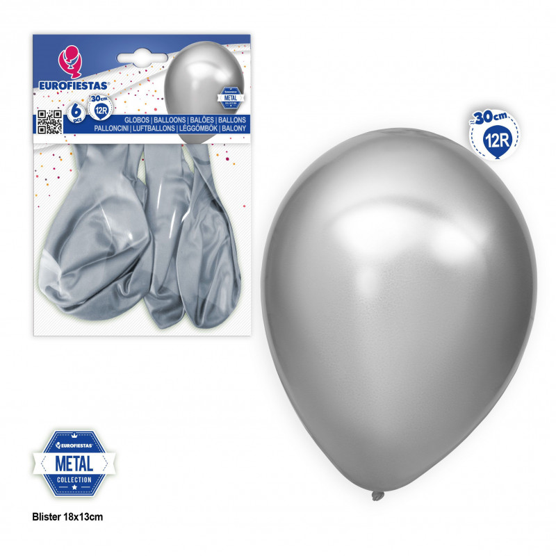 Ballons 12r 6pcs métal argent