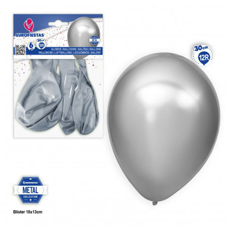 Ballons 12r 6pcs métal argent