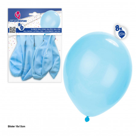 Ballons 10r 8pcs bleu pastel