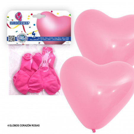 Ballons coeur 4 roses