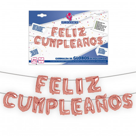Set de ballons en foil joyeux anniversaire or rose