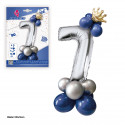 Ensemble de ballons en aluminium Couronne 80 cm 7 bleu argenté