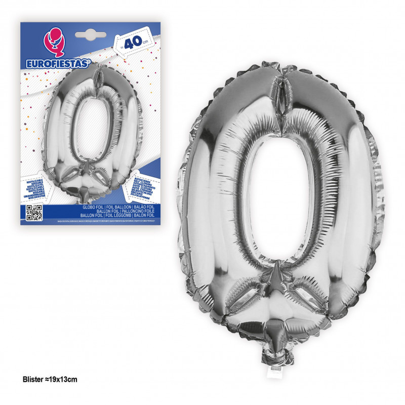 Ballon foil 0 argent ~40cm