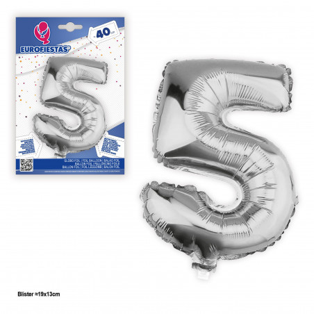 Ballon aluminium 5 argent ~40cm