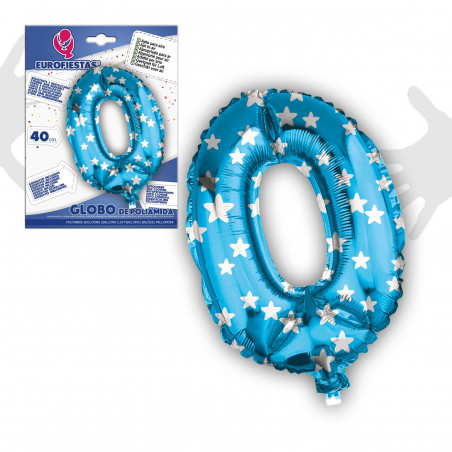 Ballon en foil 0 bleu 40 cm