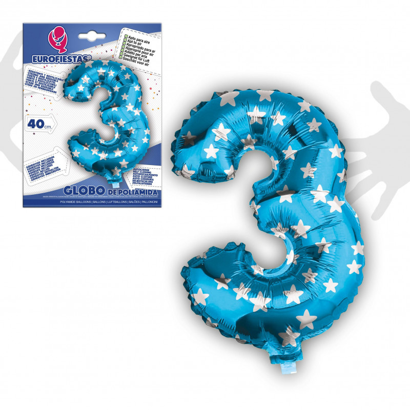 Ballon foil 3 bleu 40 cm