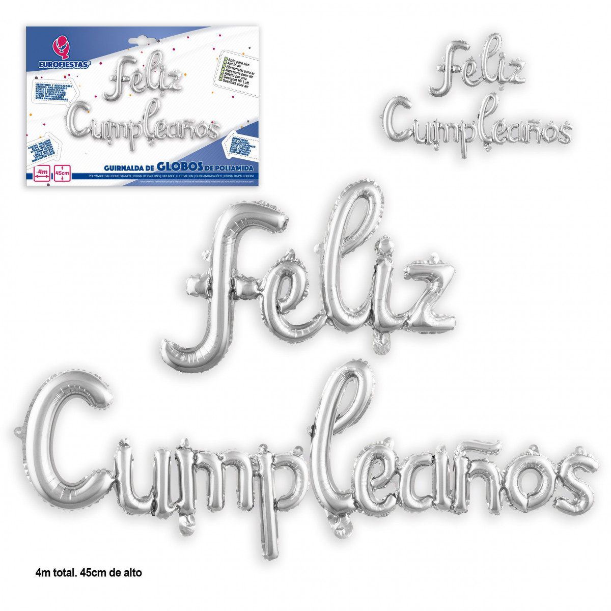 Ensemble de petits ballons argentés en aluminium « Joyeux anniversaire »